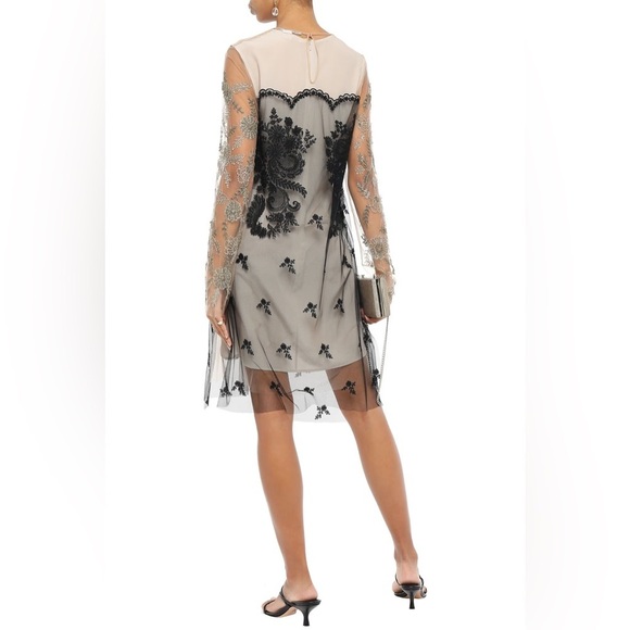 Stella McCartney Size 40 (US 4) Paneled Lace-trimmed Bead-embellished Dress - Picture 2 of 11